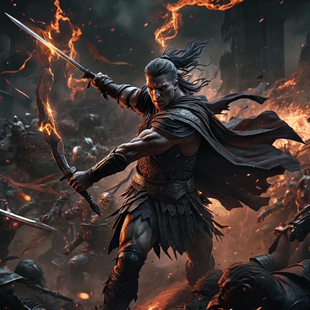 Cúchulainn in Fierce Battle: A Dark Fantasy Illustration