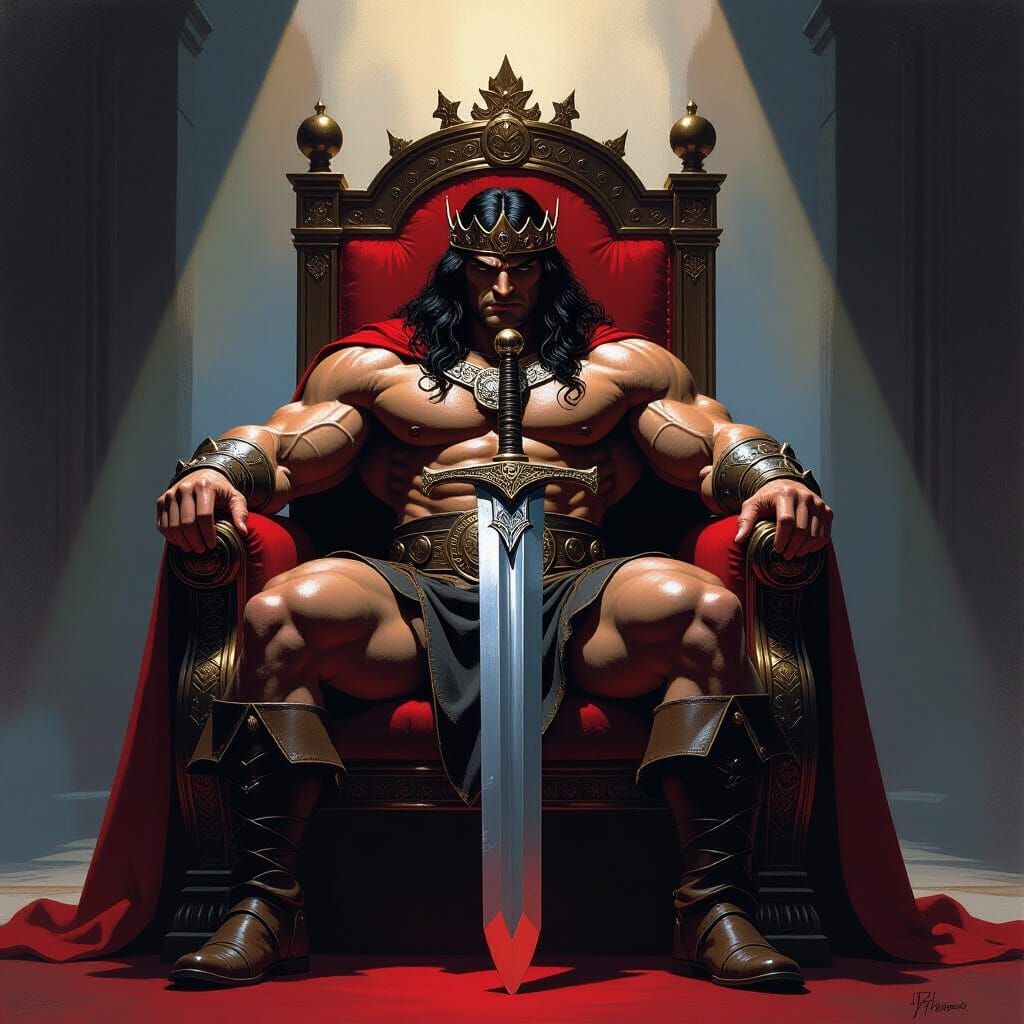Conan the Barbarian King on Ornate Throne
