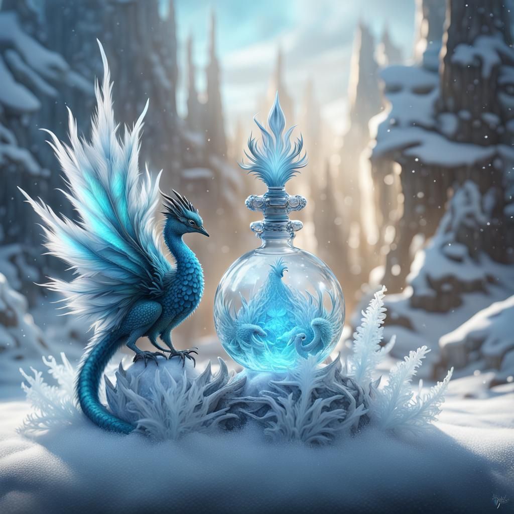 Icy Dragon and Crystal Peacock in Magical World