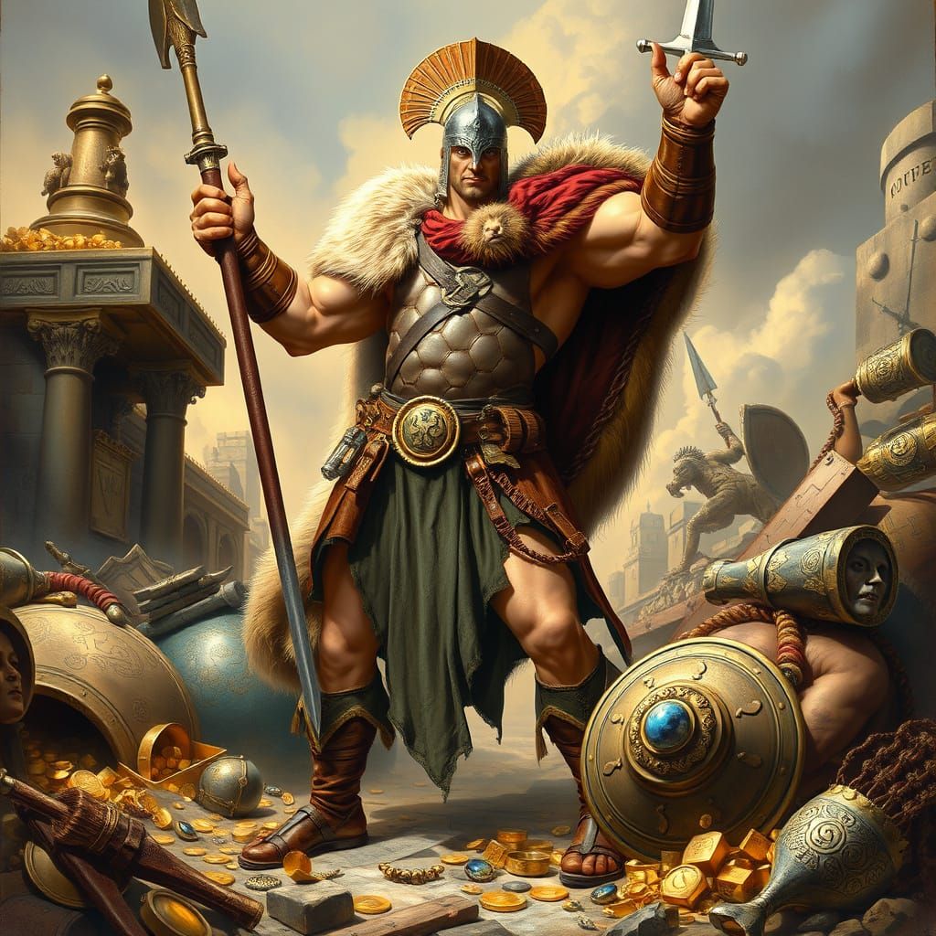 Victorious Gaul Warrior Brennus with Plunder in Heroic Fanta...