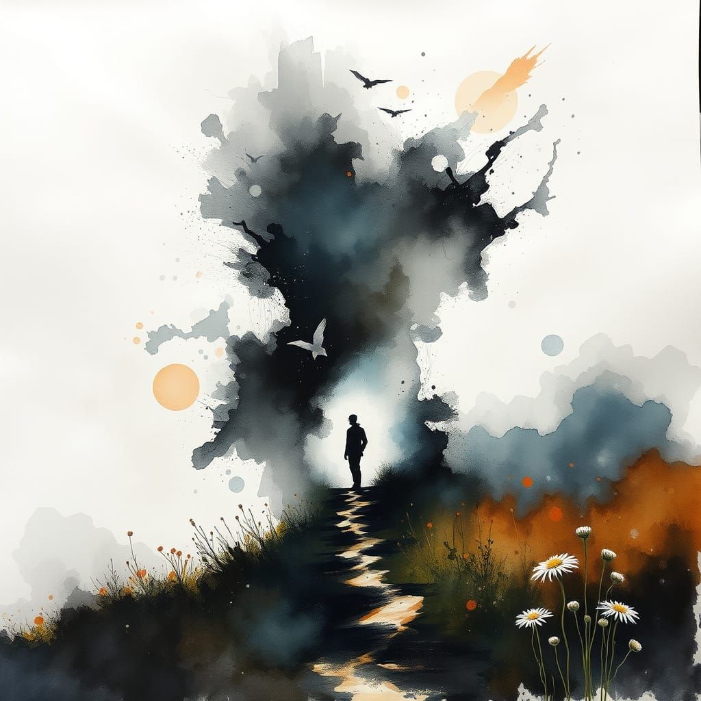 Abstract Watercolor Journey to Serenity