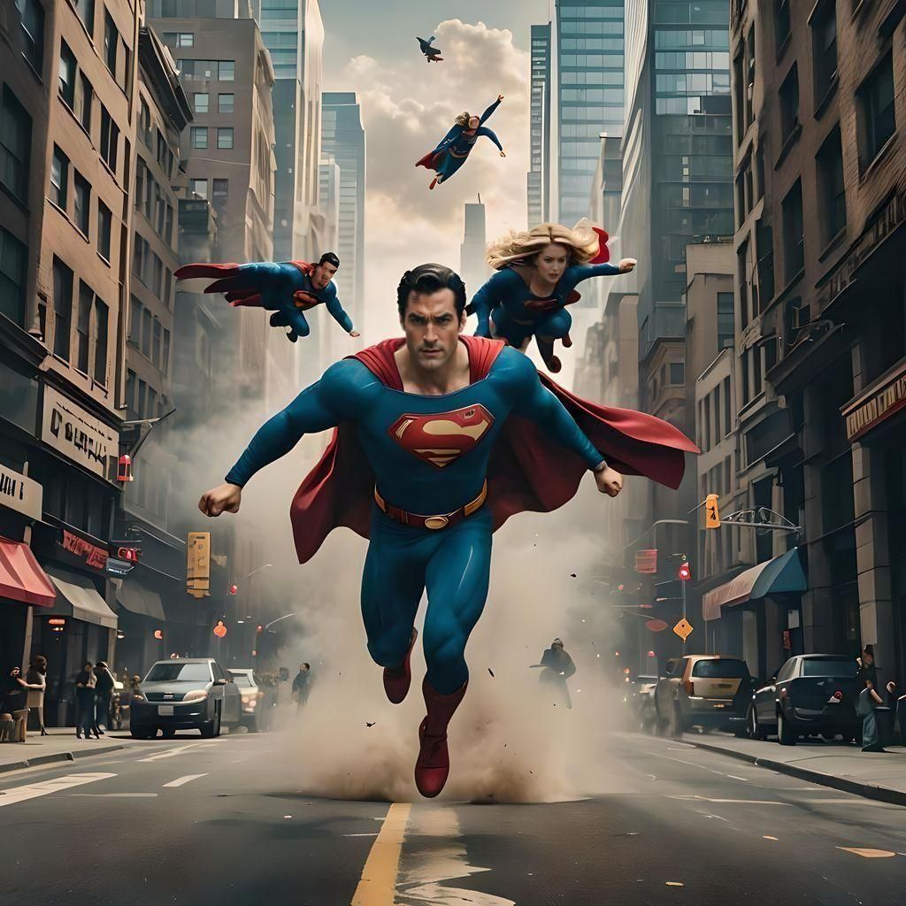 Superman and Supergirl Take Flight: Cinematic Still