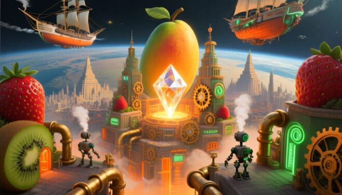 Steampunk Fruit Metropolis Powered By Crystal Core