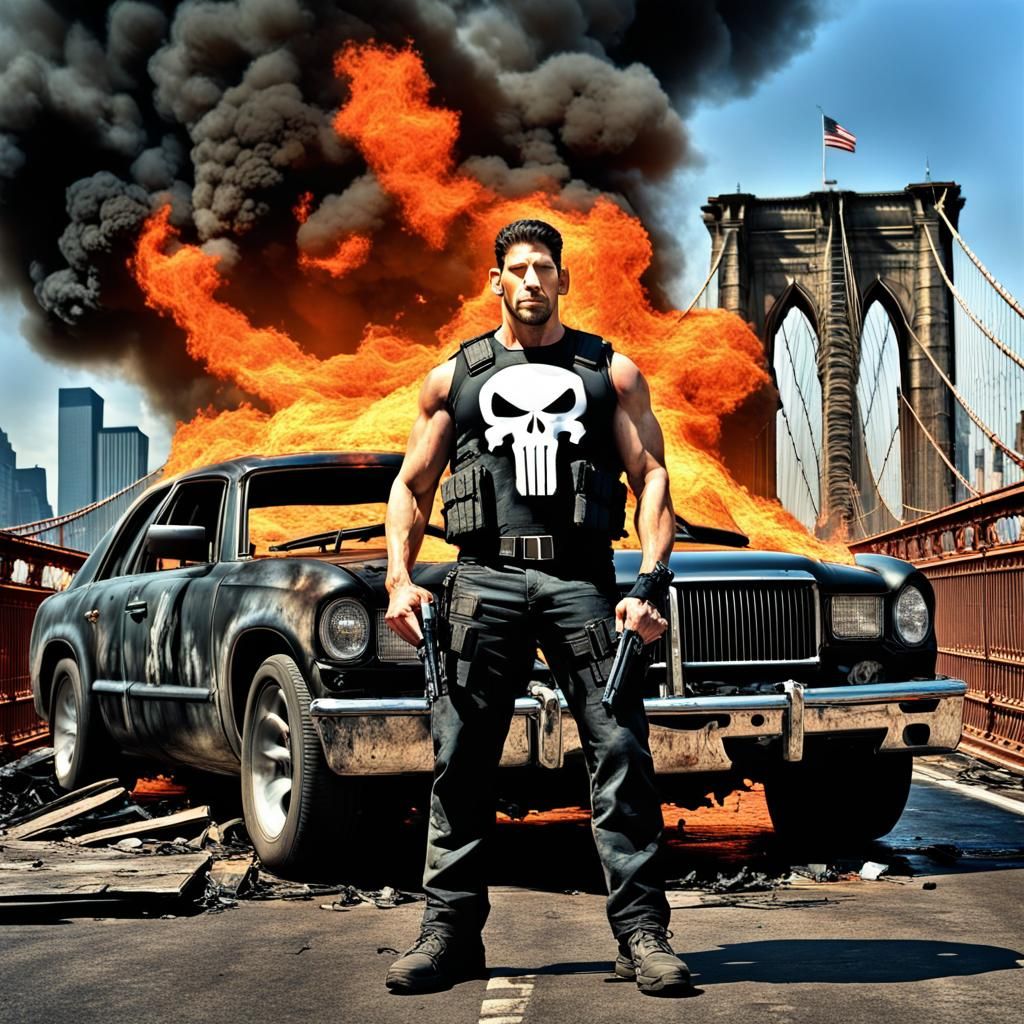 Jon Bernthal Marvel Punisher wearing Punisher skull vest, an...