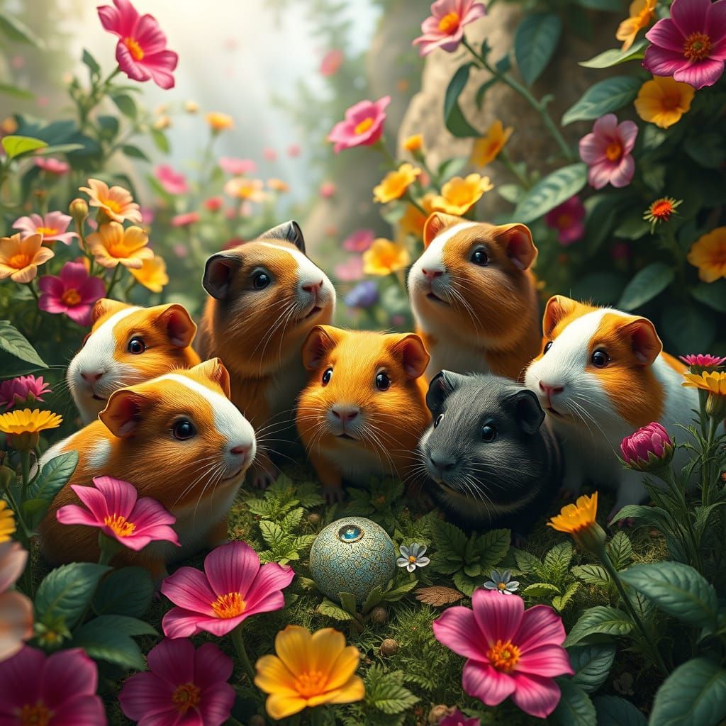 Whimsical Guinea Pigs in a Fantasy Landscape