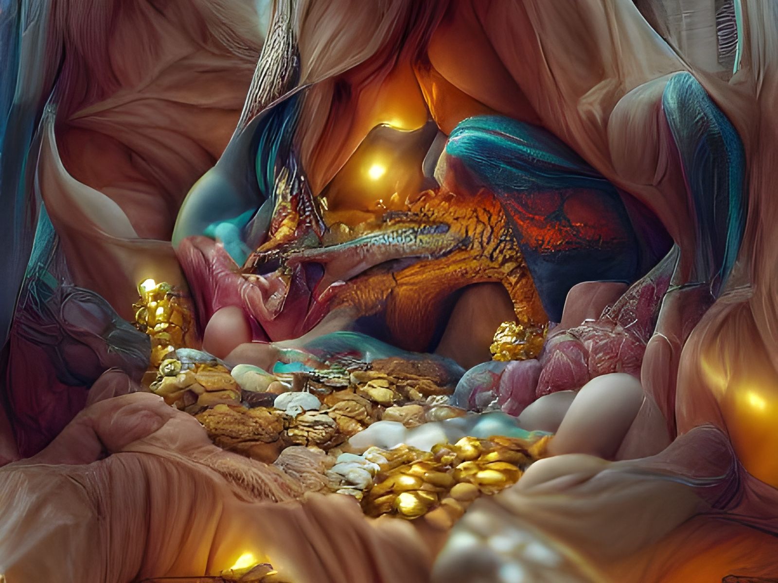 Copper Dragon Hoard: Detailed Fantasy Art