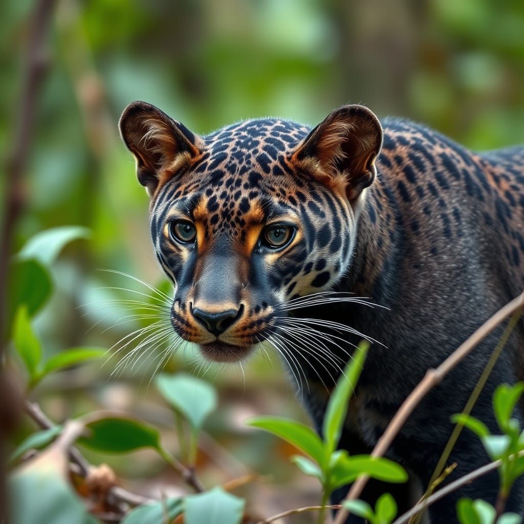 South American Jaguarundi in Luminous Forest