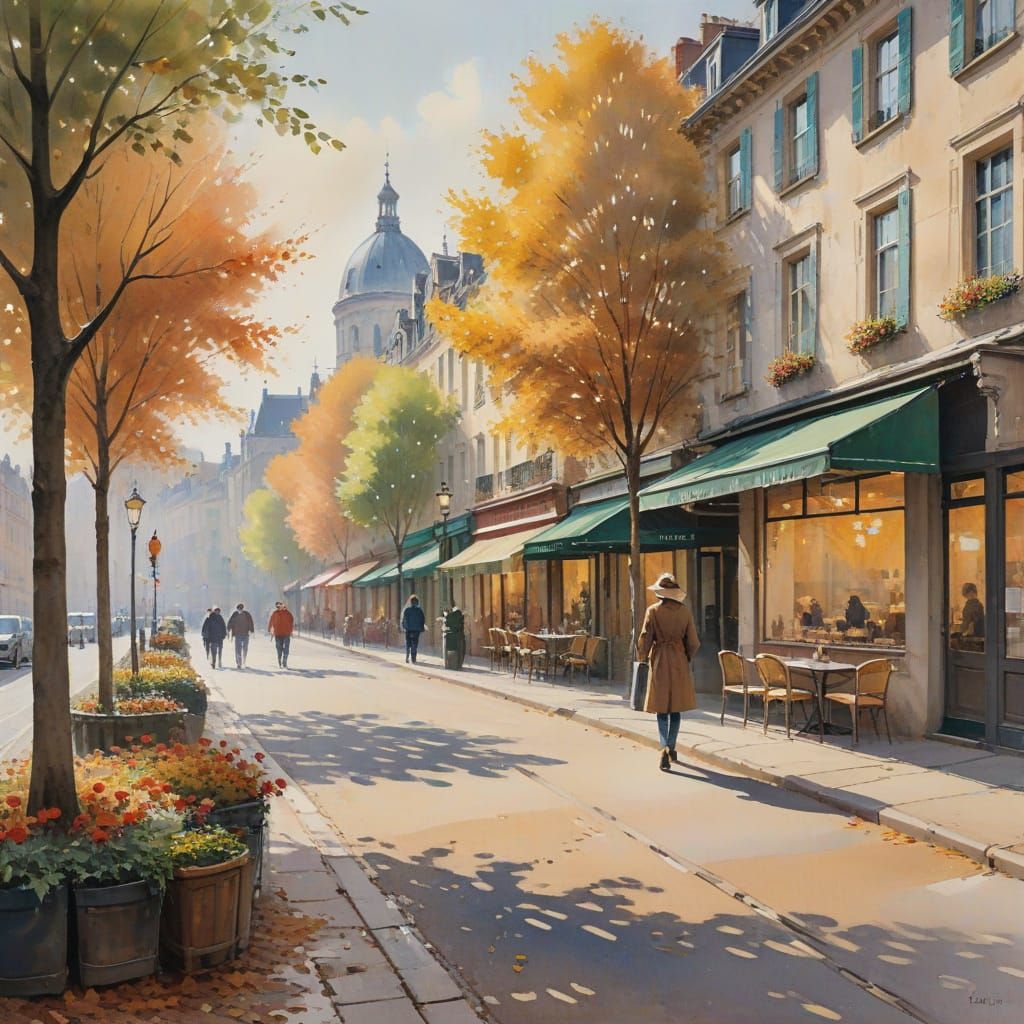 Impressionist City Scene in Autumnal Hues