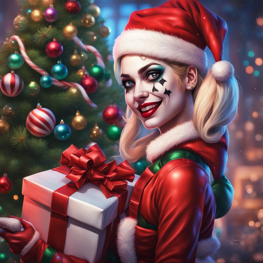 Harley Quinn in Santa Outfit: A Christmas Portrait