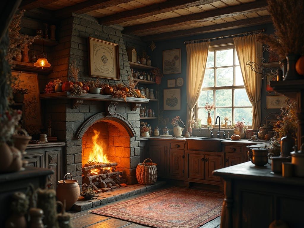 Cozy Witch Kitchen in Warm Morning Light