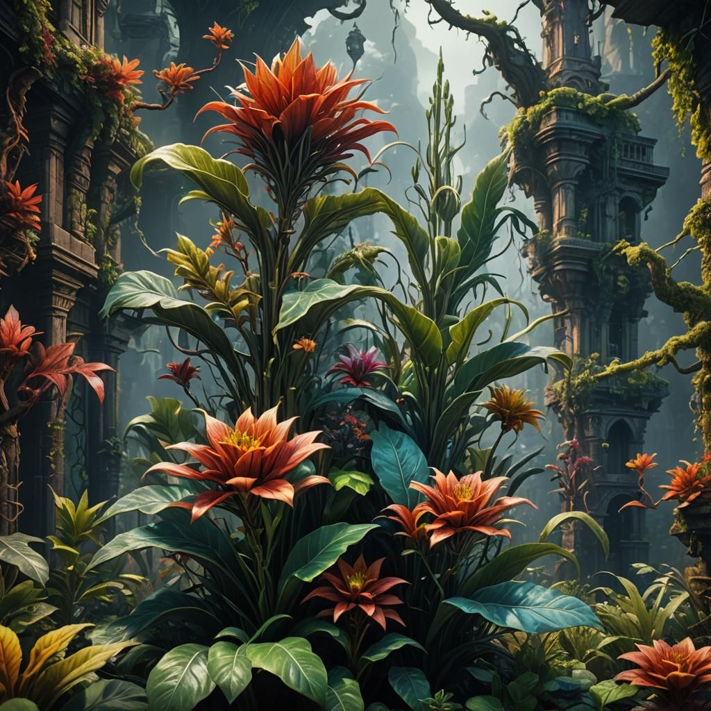 Mysterious Plant: Detailed Matte Painting in Deep Color