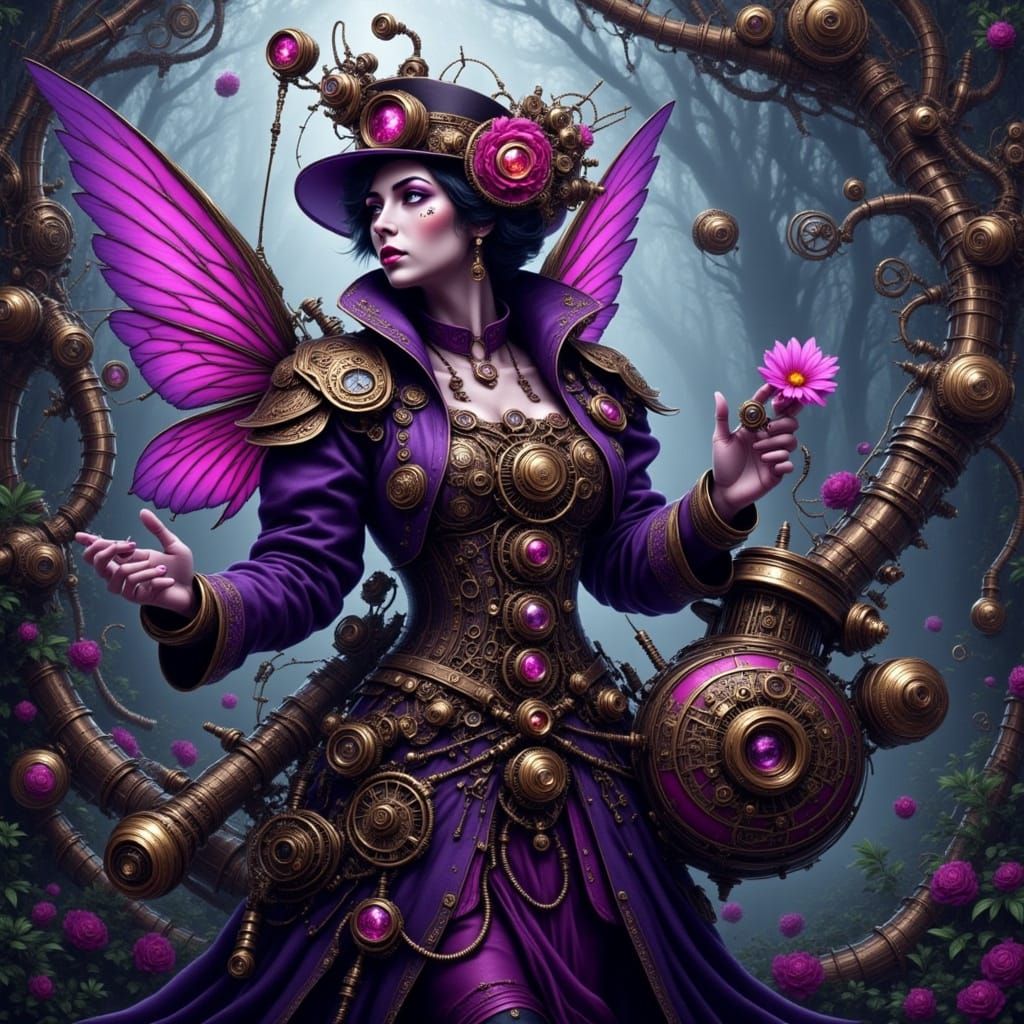 Steampunk Furry Fairy in Whimsical Musical Instrument Forest