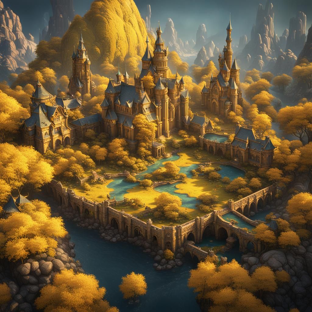 Fantastical Yellow World: Detailed Matte Painting