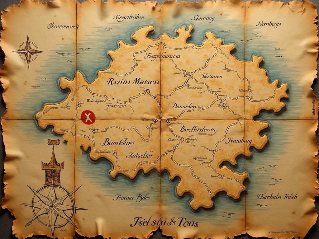 Hessen Pirate Treasure Map in Oil Painting Style