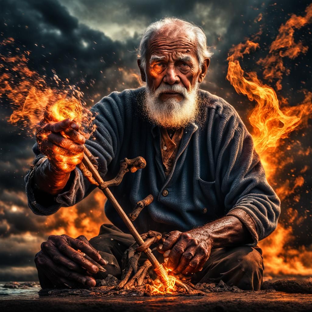 Elemental Master: Fire and Water in Hyperrealistic Detail