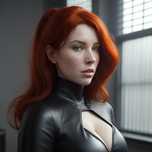 Redhead in Black Leather, Hyperdetailed Portrait