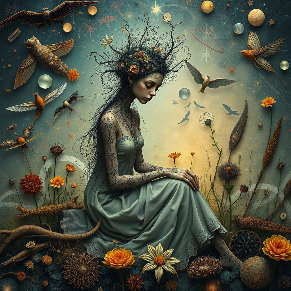 Surreal Figure in Liminal World, Blending Cosmic and Mystica...