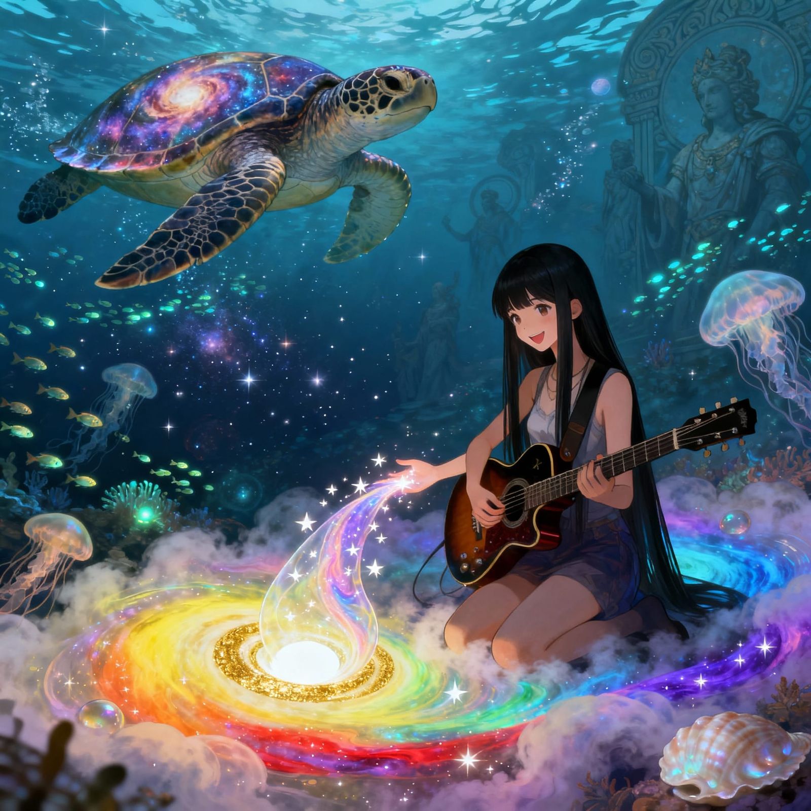 Cosmic Turtle Swims Through Stardust Ocean