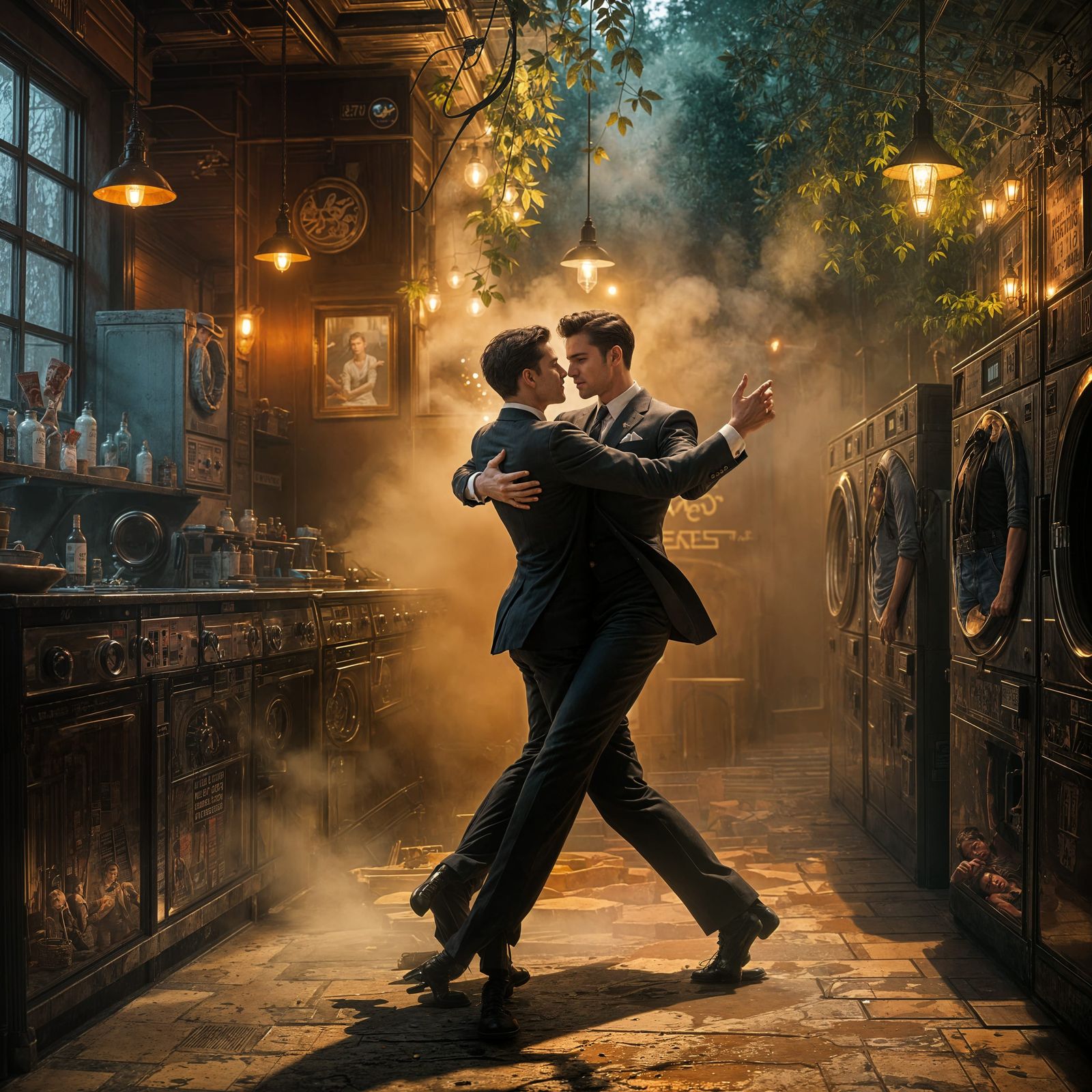 Glamorous 1928 Tango Dancers in a Vintage Downtown Launderet...