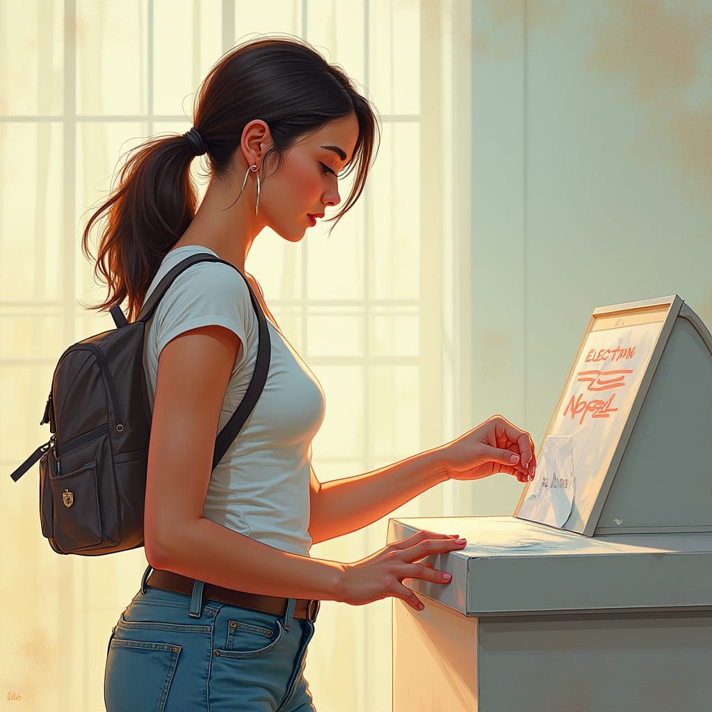 Woman Votes on Election Day in Vibrant Democratic Style