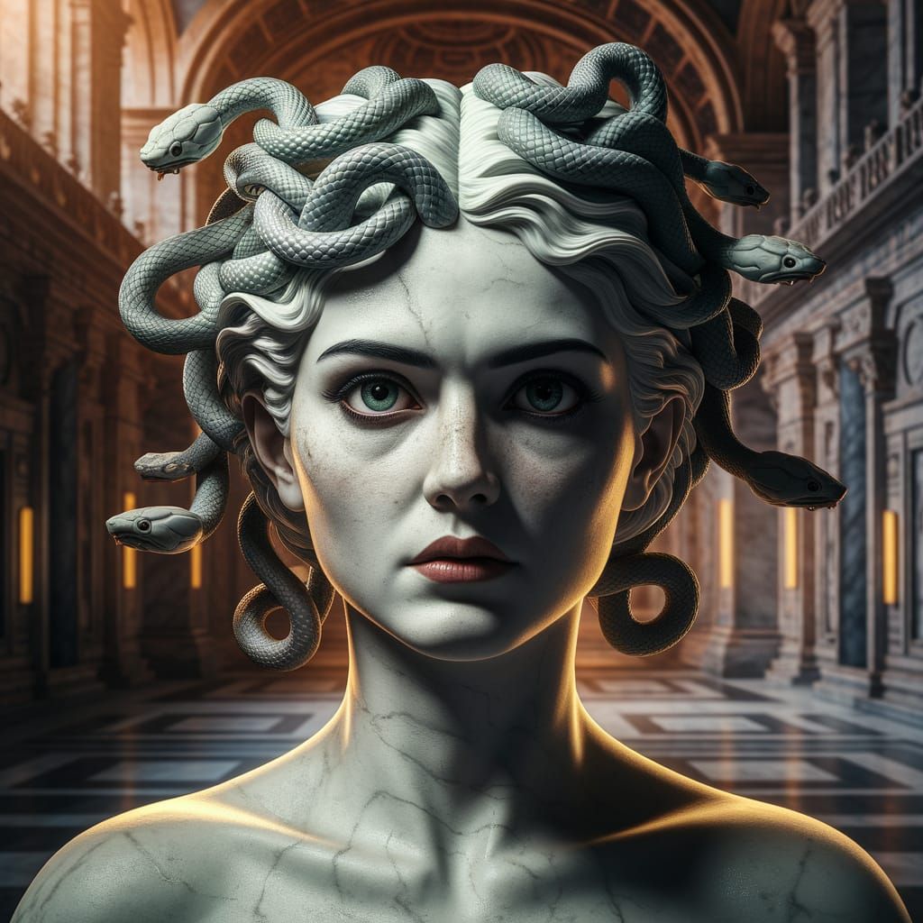 Haunting Greek Goddess Medusa in Alcohol Ink with Cathedral ...