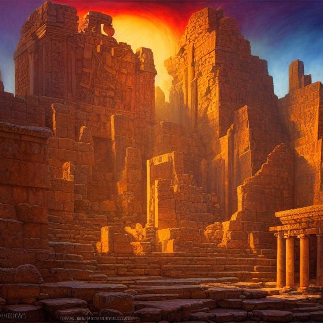 Temple Ruins in Jungle, Hyperrealistic Digital Art