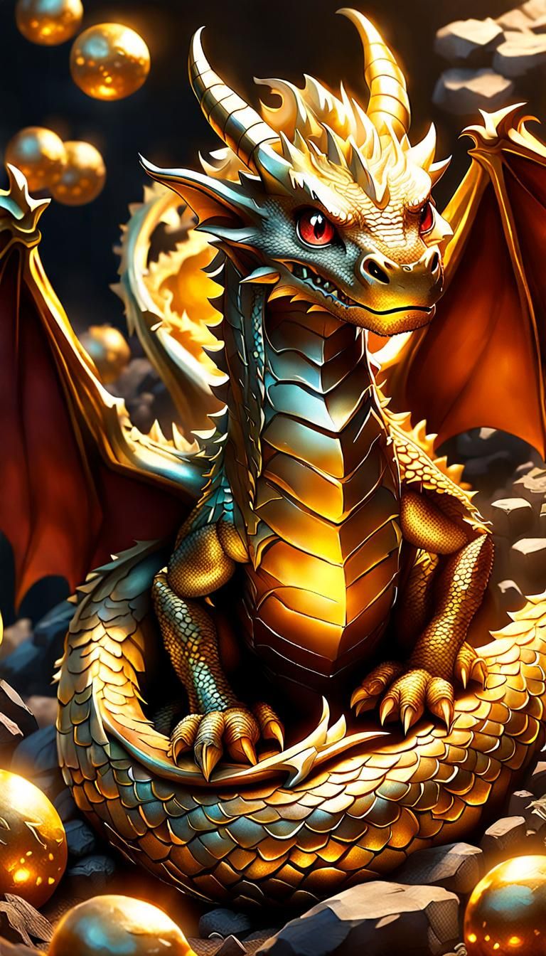 Baby Smaug Guarding Gold: Whimsical Dragon Art