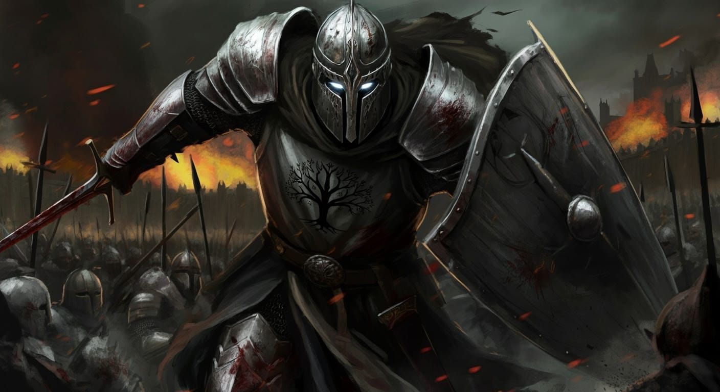 Battle-Hardened Knight of Gondor in Dazzling Plate Armor Cha...
