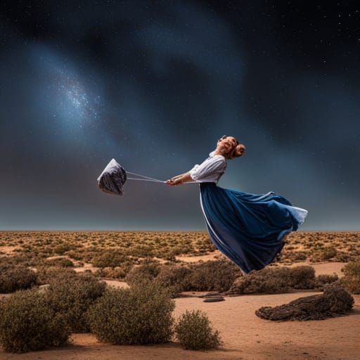 Housewife in Desert with Galaxy Sky