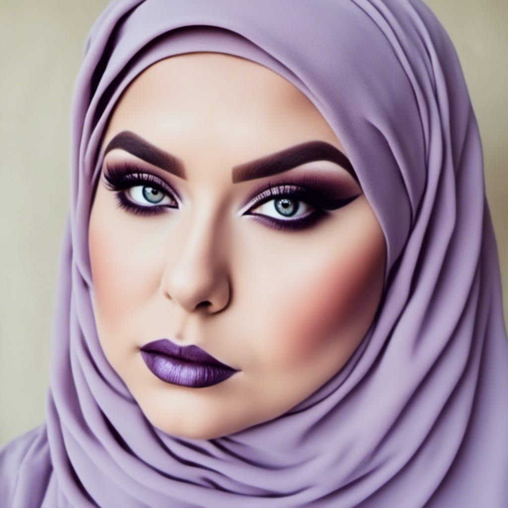 Curvy Woman with Purple Eyes in Niqab