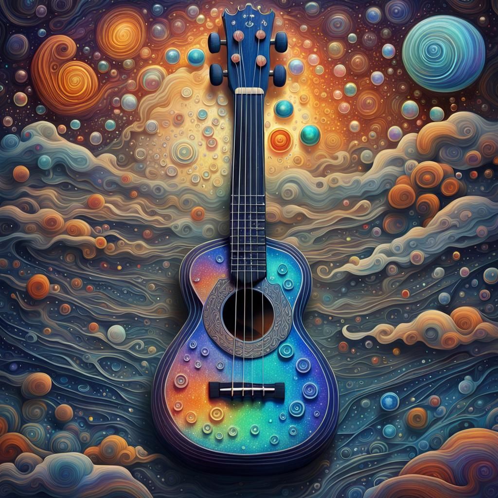 Abstract Ukulele Starships in Mixed Media Style