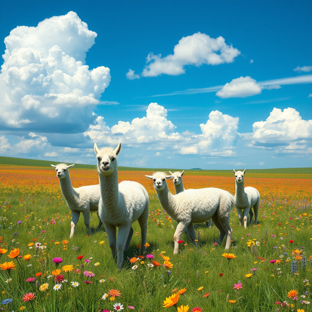 Llamas in Wildflower Meadow: A Digital Matte Painting