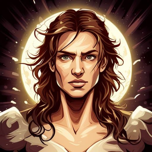 Archangel Portrait with Crimson Hair, Comic Book Art