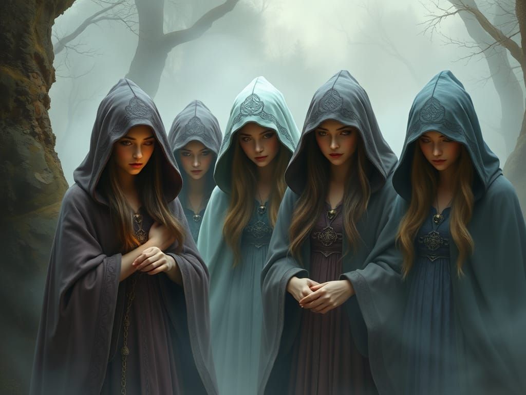 Medieval Druid Priestesses in Ethereal Fantasy Landscapes