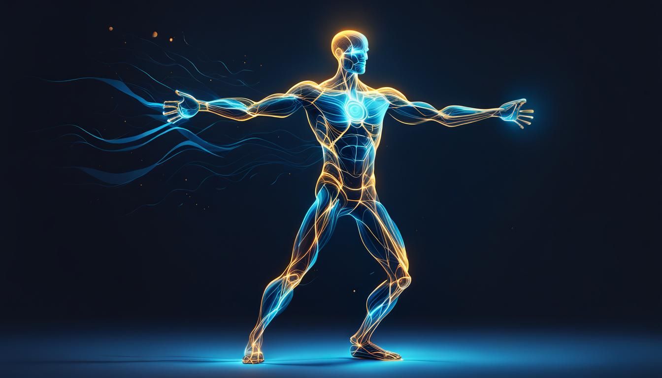 Glowing Energy Elemental Man in Minimalist Line Art