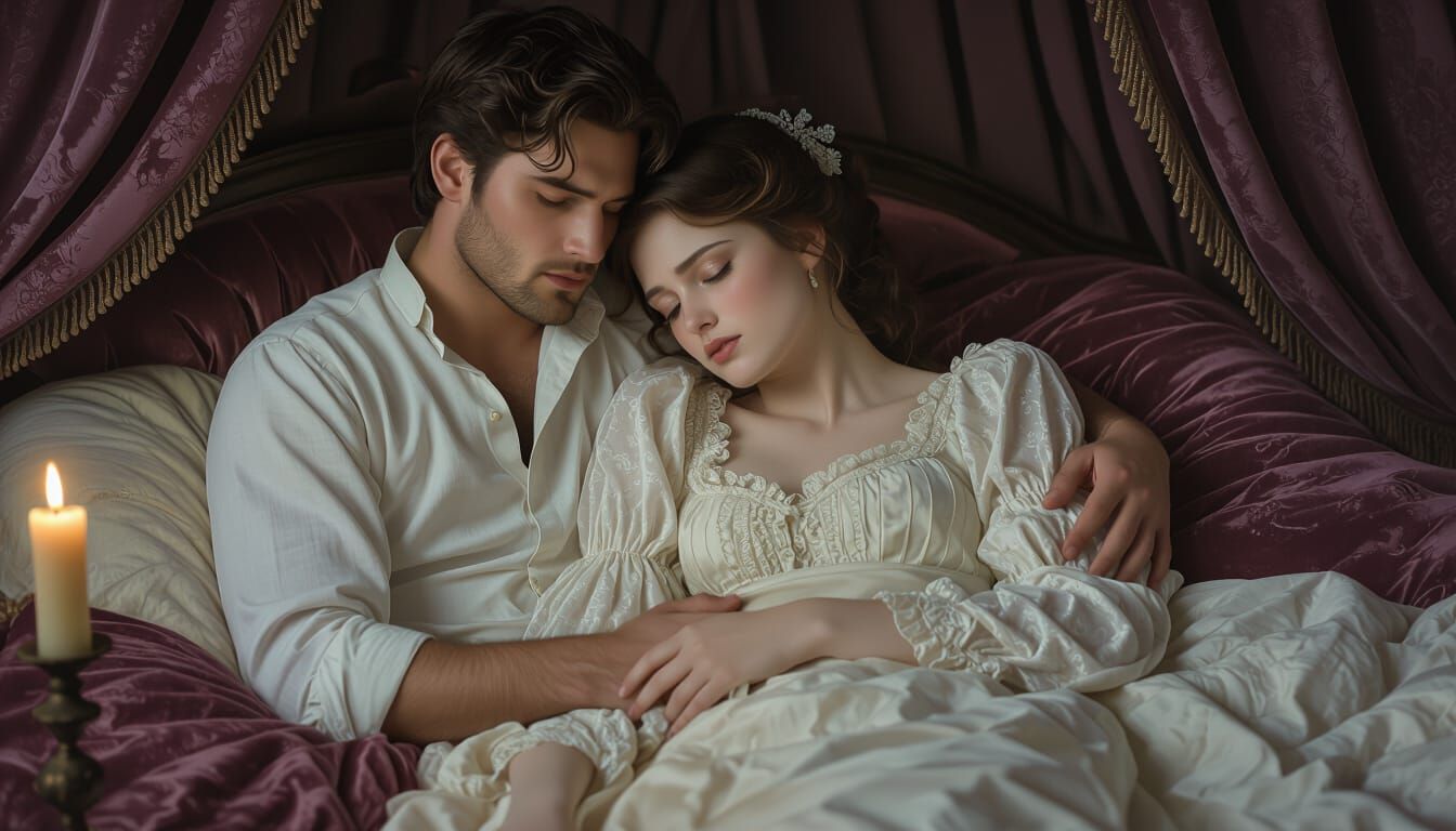 Melancholic Victorian Deathbed Scene in Hyperreal Style