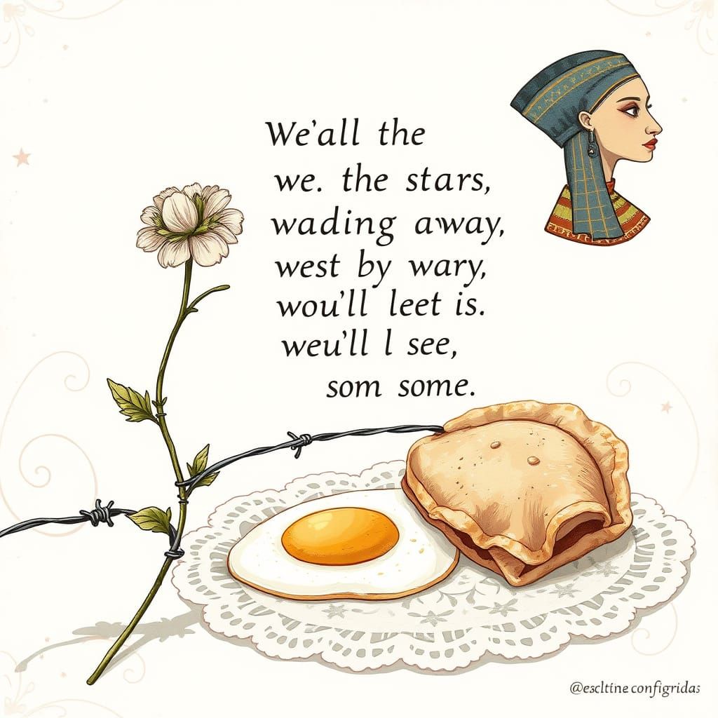 Surreal Botanical Illustration with Gothic Text