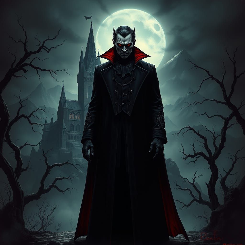Darkness Dracula in Gothic Surrealism Style