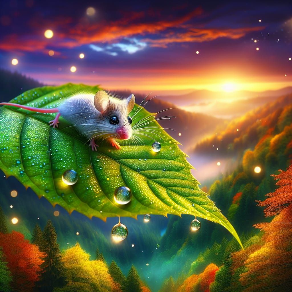 Surreal Mouse Adrift on a Colorful Landscape