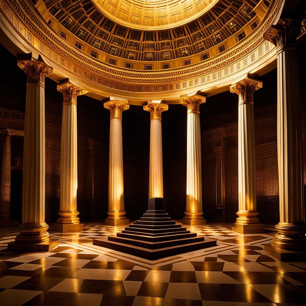 Mystical Masonic Chamber with Pyramid, Photographic Style