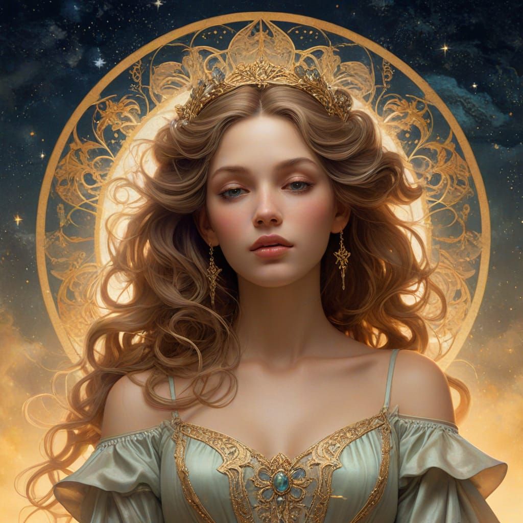 Goddess Portrait on Floating Island in Baroque Style
