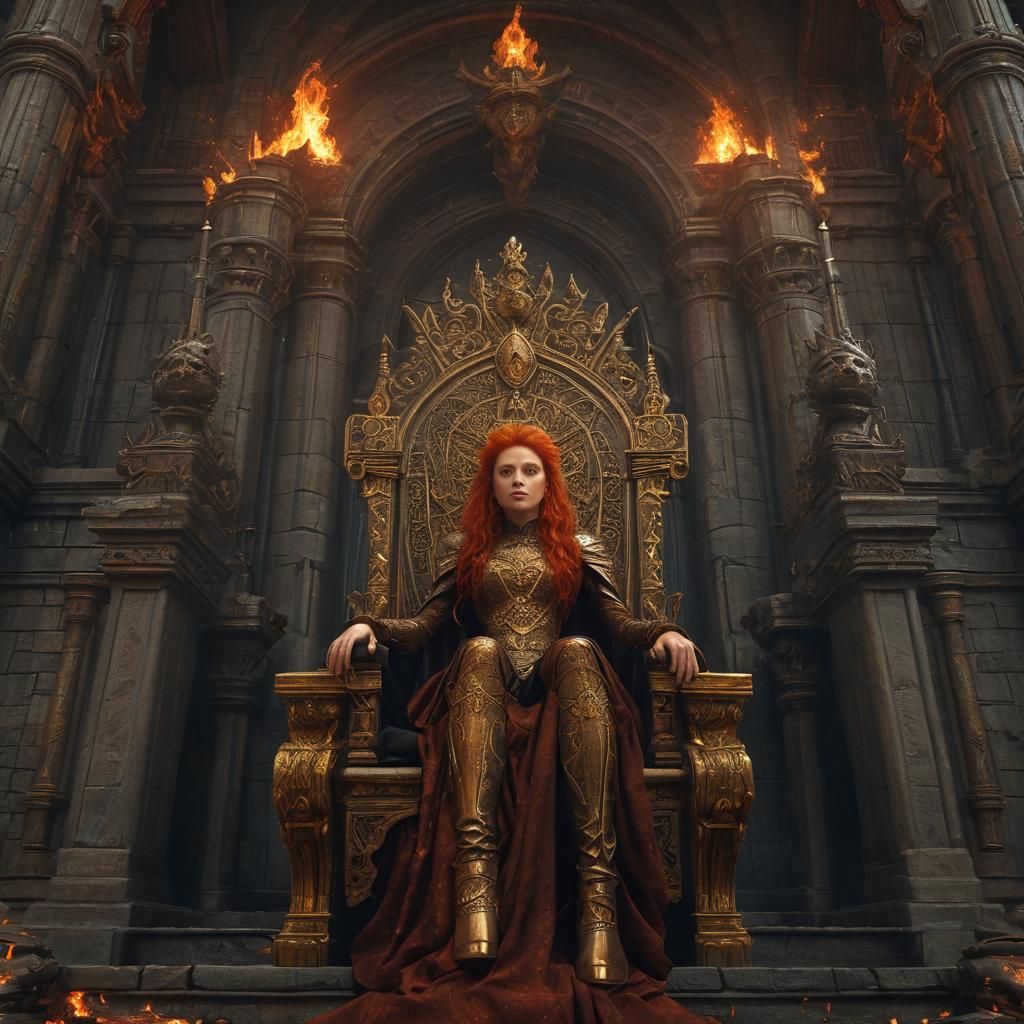 Regal Queen on Throne: Digital Matte Painting