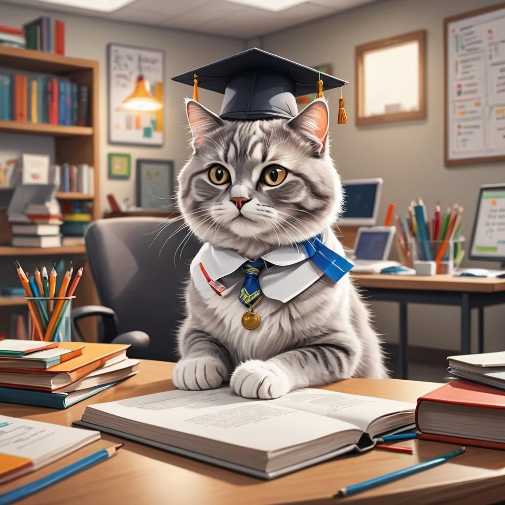 Cartoon Cat Attends School in Cartoon Network Style
