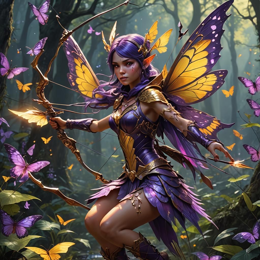 Fantasy Pixie Hunter with Butterfly Wings