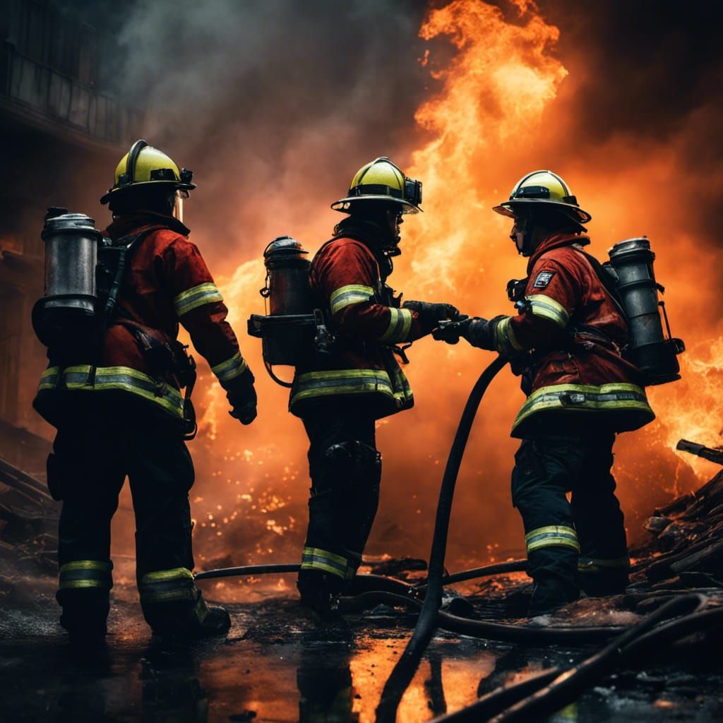 Firefighters Battle Blaze in Cinematic Photo
