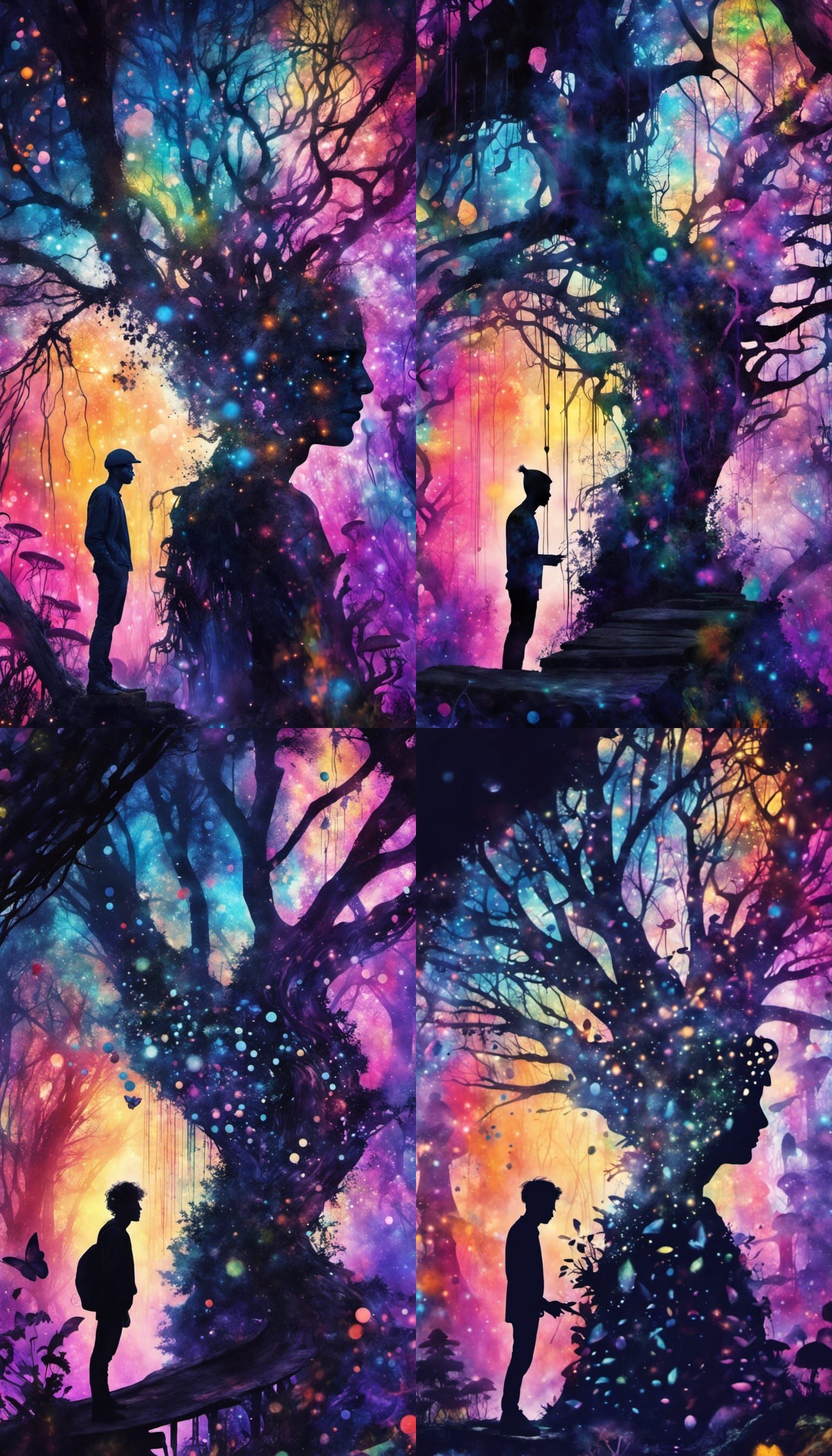 Fairy Silhouette Double Exposure in Graffiti Art Style