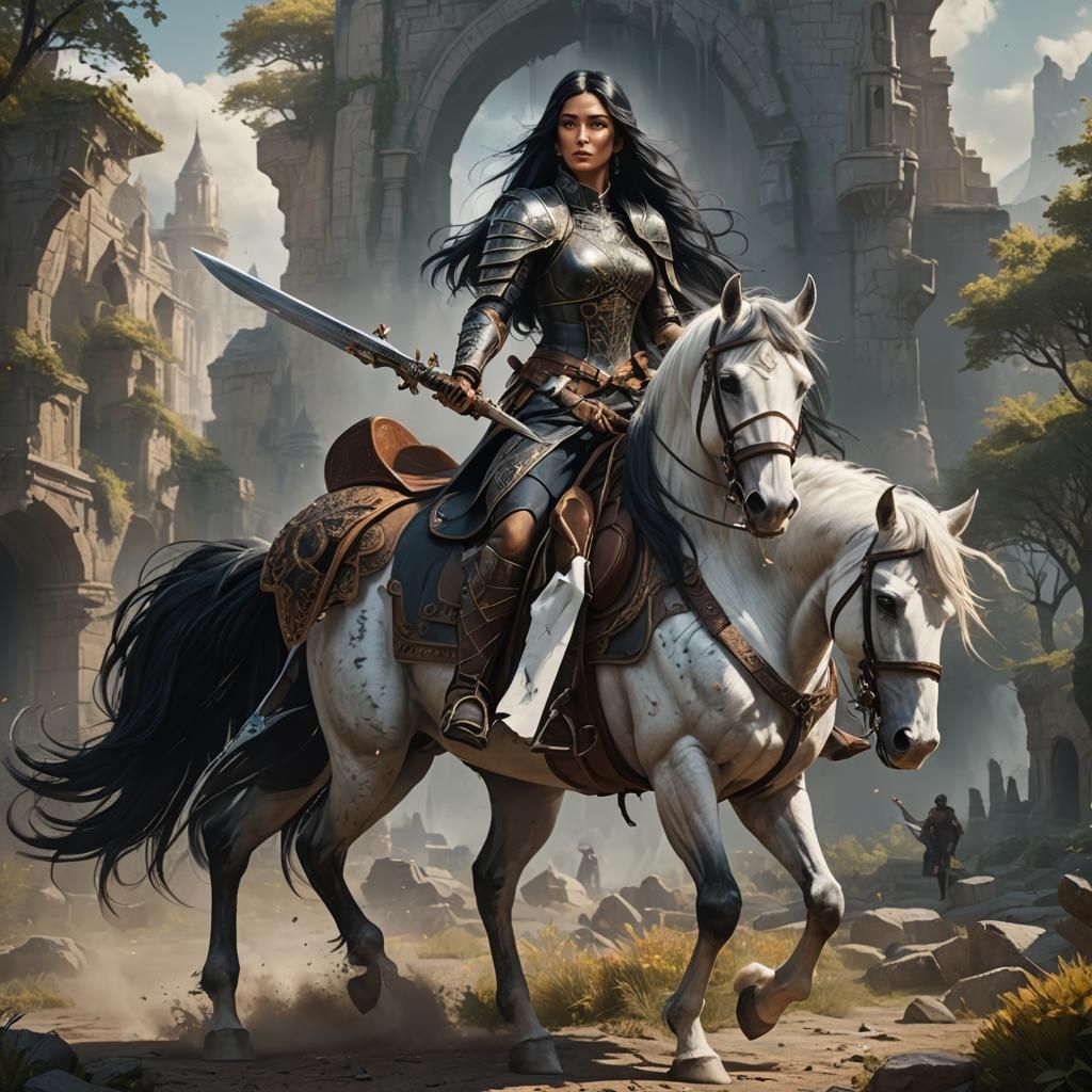 Pegasus and Warrior Woman Fantasy Art