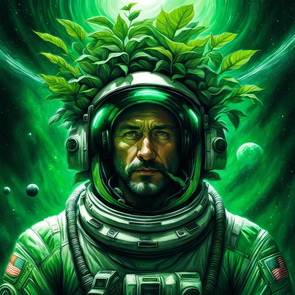 Astronaut with Plants in Space: Digital Art