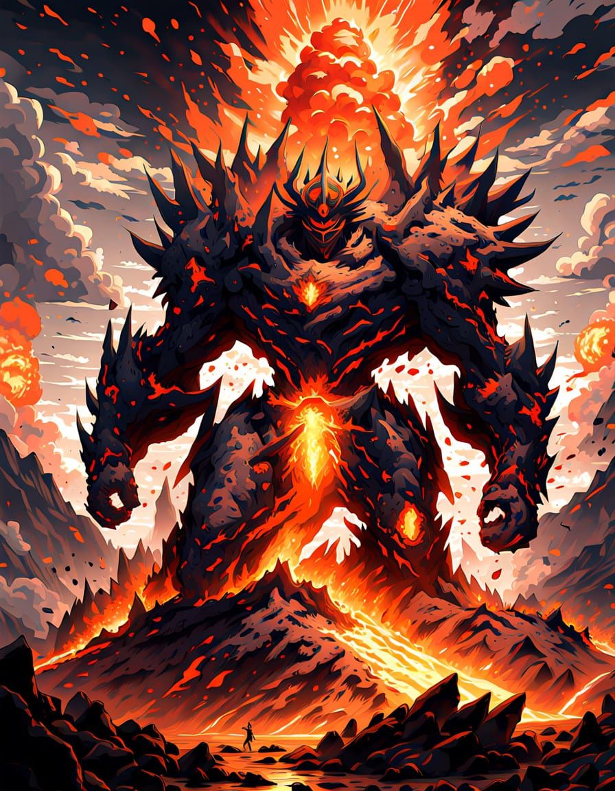 Magma Overlord Battles Deadly Volcano Eruption in Anime Styl...