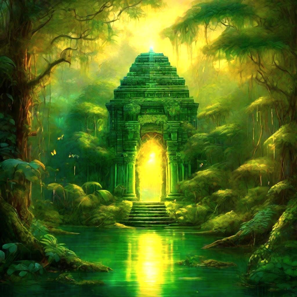 Emerald Temple Ruins in Jungle Lake